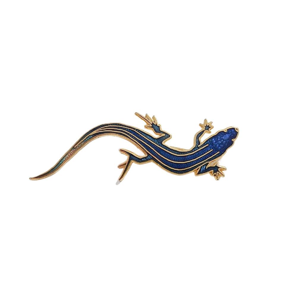 Vintage Cloisonne Blue Lizard Brooch,William Spear,1980s, 2.5" Long
